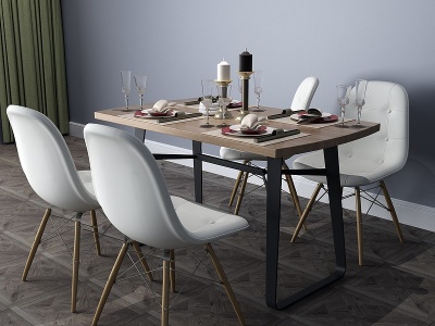 3d现代餐桌餐桌椅六人桌模型