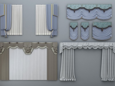 欧式布艺窗帘窗纱组合模型3d模型