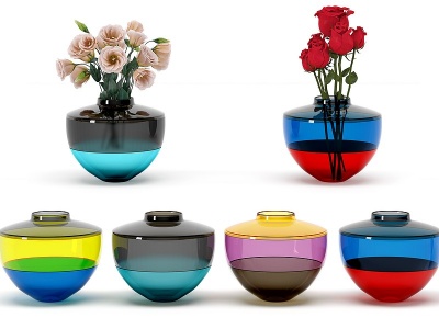 现代时尚彩色拼接玻璃花瓶模型3d模型