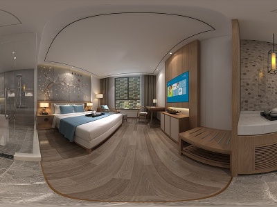 3d新中式酒店客房模型