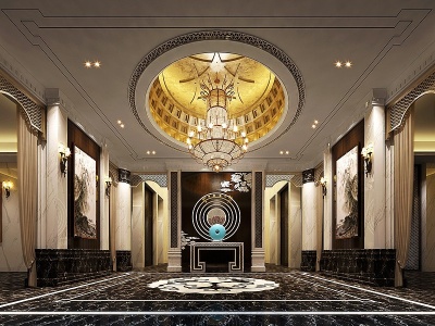 3d新古典酒店大堂公司前台模型