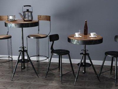 3d工业风餐桌餐桌椅咖啡桌模型