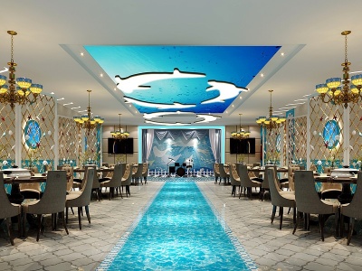 3d现代海鲜宴会厅模型