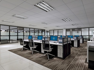 3d现代办公区办公桌格栅灯模型