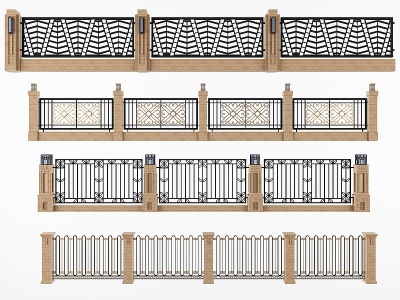 3d欧式新中式铁艺围栏护栏模型