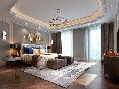 现代卧室吊灯床模型3d模型