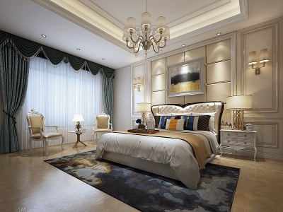 3d欧式卧室床壁模型