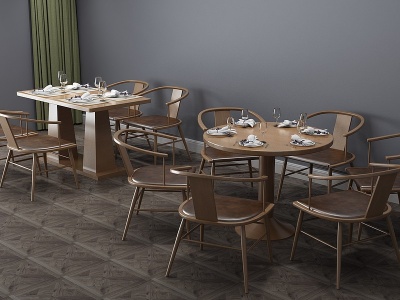 3d新中式餐桌餐桌椅模型