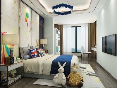 新中式卧室男孩儿童房模型3d模型