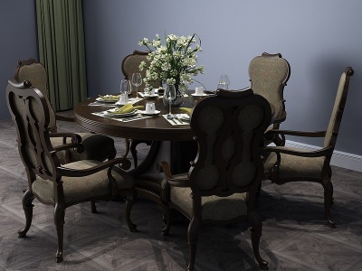 美式餐桌餐桌椅圆桌模型3d模型