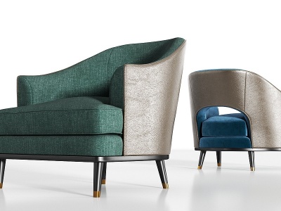3d现代皮革绒布单人沙发组合模型