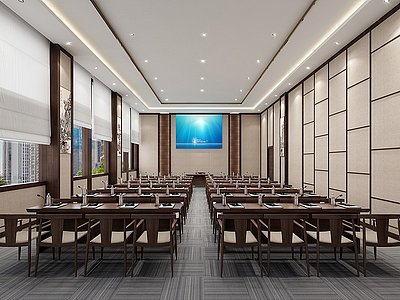 新中式办公会议室汇报厅模型3d模型