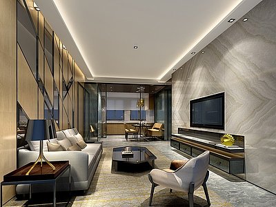 3d现代最新轻奢客厅沙发茶几模型