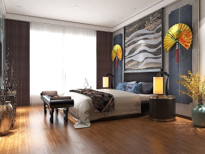 3d新中式中式卧室模型