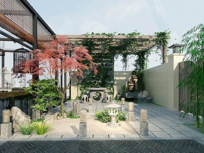 新中式景观庭院模型3d模型