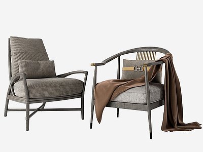 3d新中式休闲椅单椅沙发模型