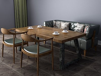 美式餐桌餐桌椅卡座模型3d模型