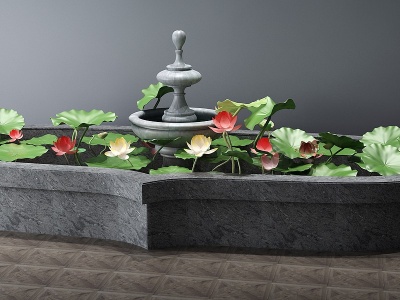 现代植物小品假山喷泉模型3d模型