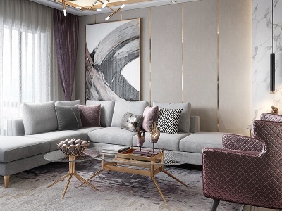 3d现代轻奢客厅沙发组合模型