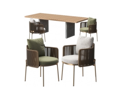 3d东南亚新新中式藤编餐桌椅模型