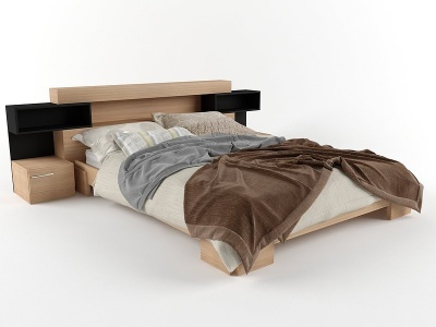 现代双人床床头柜组合模型3d模型