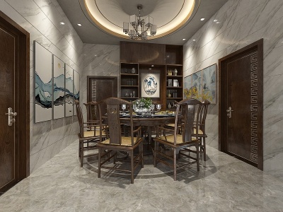 3d新中式客厅餐厅茶室玄关模型