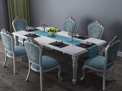 简欧餐桌餐桌椅六人桌模型3d模型