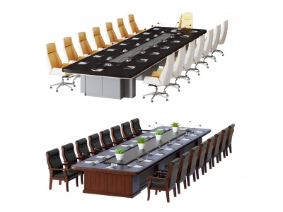 现代办公桌椅组合模型