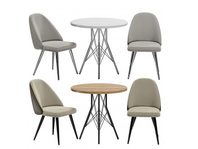 3d现代圆形休闲餐桌椅组合模型