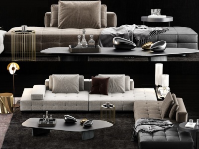 3d现代风格皮质沙发组合模型