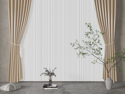 3d现代窗帘挂帘双层帘模型