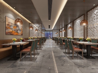 3d新中式酒店自助餐厅模型