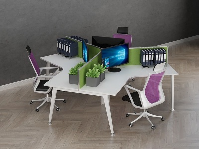 3d现代办公桌办公椅摆件组合模型