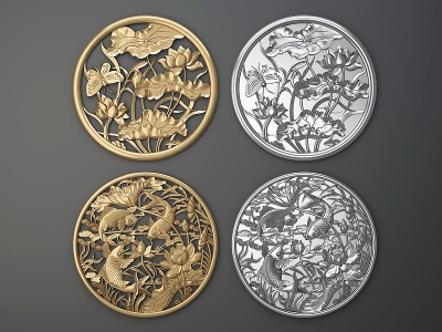 3d中式古典圆形雕花模型