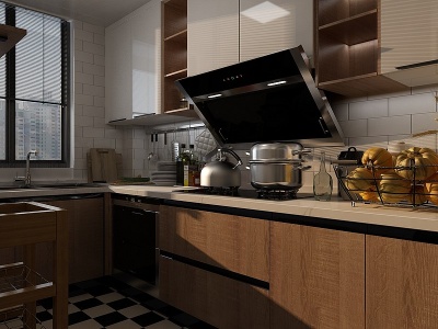 3d现代简约黑白灰客餐厅厨房模型
