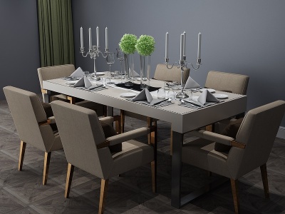 现代餐桌餐桌椅六人桌模型3d模型
