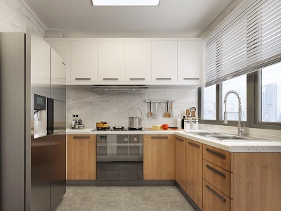 3d现代厨房厨具组合双门冰箱模型
