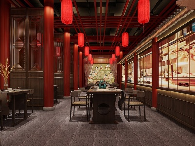 3d中式中餐厅灯笼餐桌椅子模型