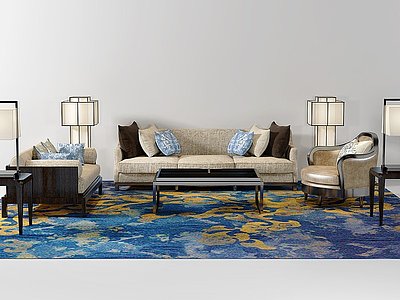 新中式沙发茶几地毯模型3d模型