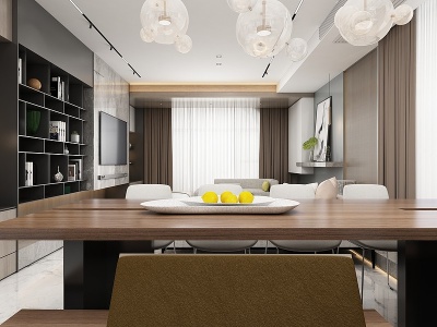 3d现代别墅厨房客厅模型