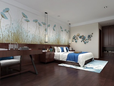 新中式客餐厅卧室模型3d模型
