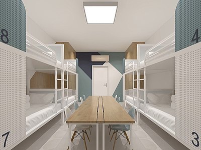 3d現代宿舍床書桌模型