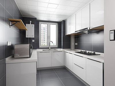3d现代厨房橱柜燃气热水器模型