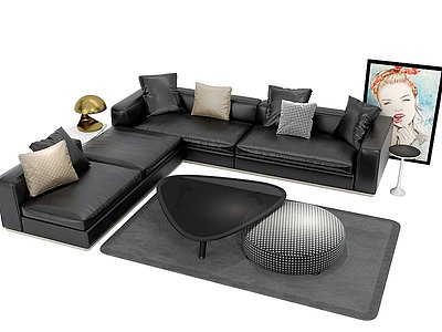 3d现代多人皮沙发客厅沙发模型