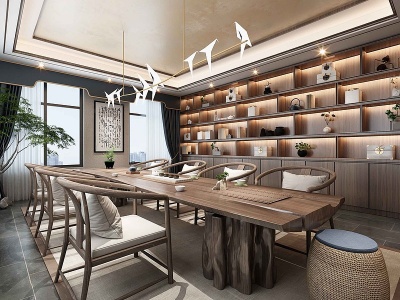 3d新中式茶室休息室模型