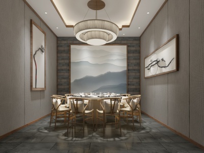 3d新中式的餐厅包间模型