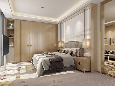 3d新中式酒店卧室模型