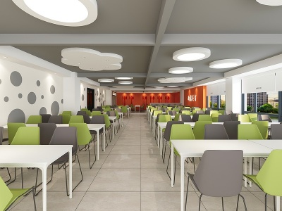 3d现代食堂餐饮空间模型