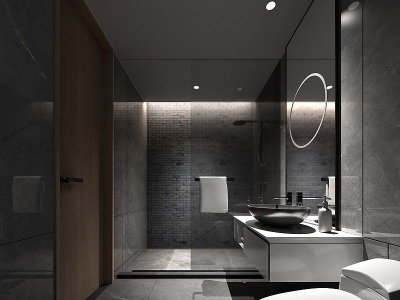 3d新中式酒店卫生间洗手台模型