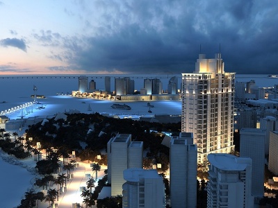 现代城市鸟瞰夜景建筑模型3d模型